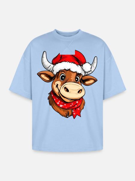Christmas bulls - Oversized Unisex Short Sleeve Sweatshirt - powder blue