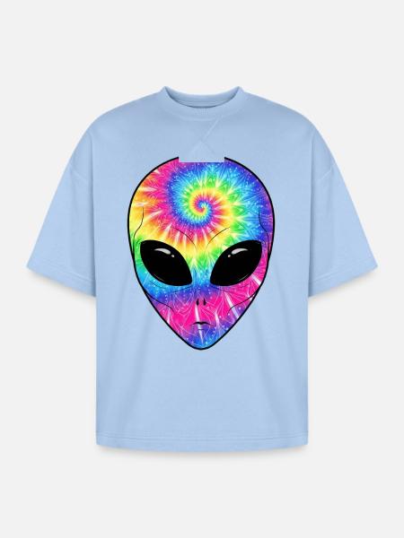 Psychedelic Alien TieDye Face - Oversized Unisex Short Sleeve Sweatshirt - powder blue