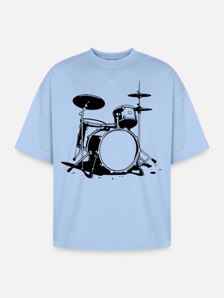 Drum Kit Sketch - Oversized Unisex Short Sleeve Sweatshirt - powder blue
