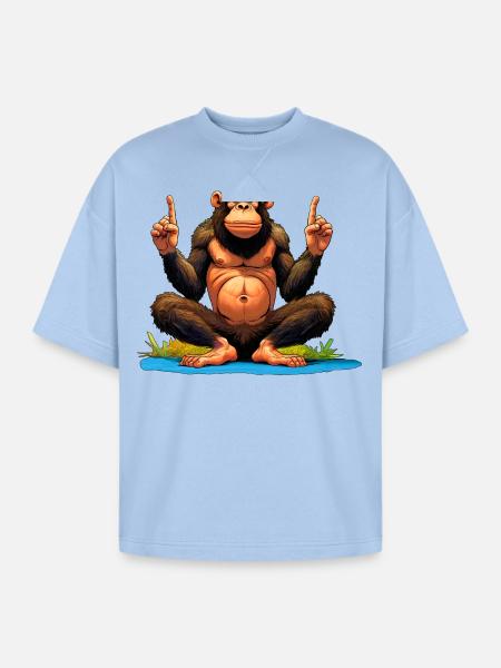 Monkey Yoga / Yogi Monkey - Oversized Unisex Short Sleeve Sweatshirt - powder blue