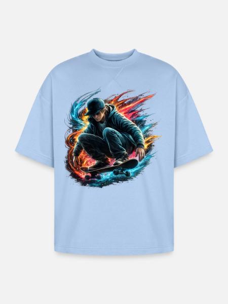 Neon Splash Skate Rider - Oversized Unisex Short Sleeve Sweatshirt - powder blue