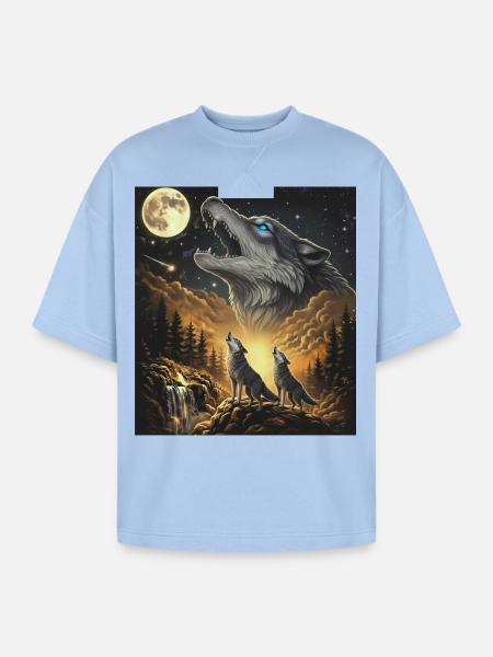 Moon Moonlight Howl Wolves Night - Oversized Unisex Short Sleeve Sweatshirt - powder blue