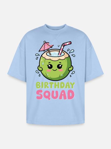 Birthday Coconut Squad - Oversized Unisex Short Sleeve Sweatshirt - powder blue