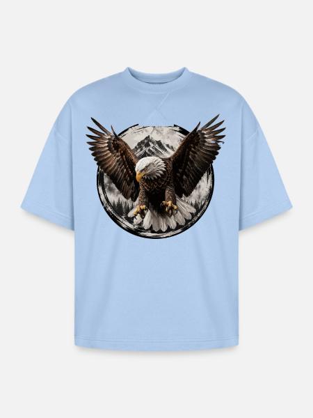 Eagle Over Mountain Circle - Oversized Unisex Short Sleeve Sweatshirt - powder blue