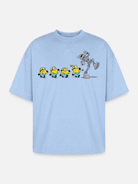 Minions In A Row With Robot - Oversized Unisex Short Sleeve Sweatshirt - powder blue