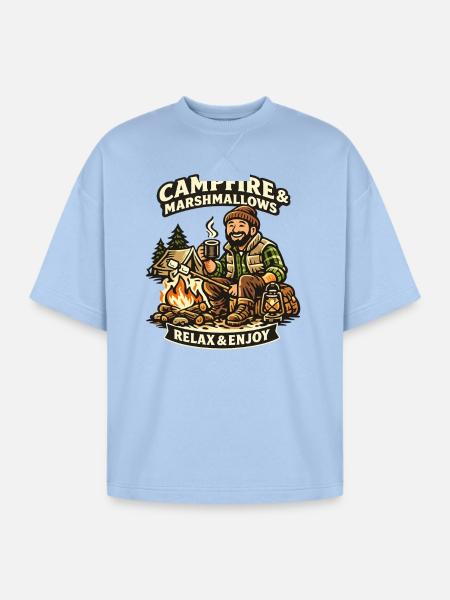Campfire & Marshmallows Cozy Tee - Oversized Unisex Short Sleeve Sweatshirt - powder blue