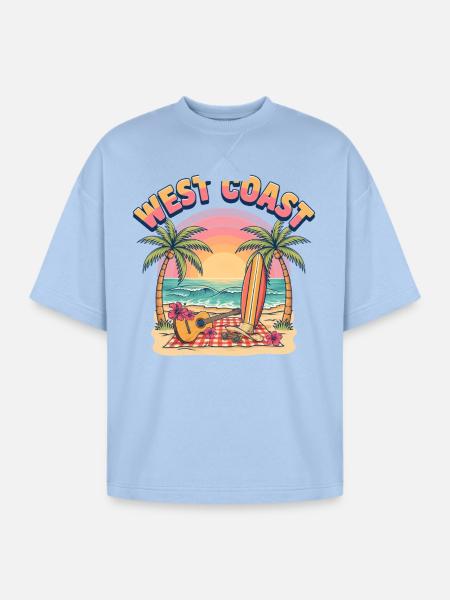 West-Coast-Surf-Vibe-Retro-California-Beach-Sun - Oversized Unisex Short Sleeve Sweatshirt - powder blue