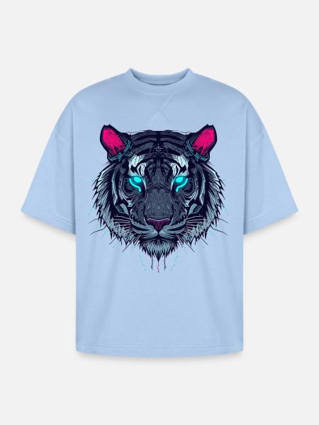 Neon Circuit Tiger - Oversized Unisex Short Sleeve Sweatshirt - powder blue
