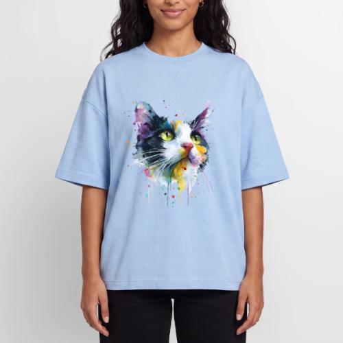 Cat: Painted Purr Expression - Oversized Unisex Short Sleeve Sweatshirt