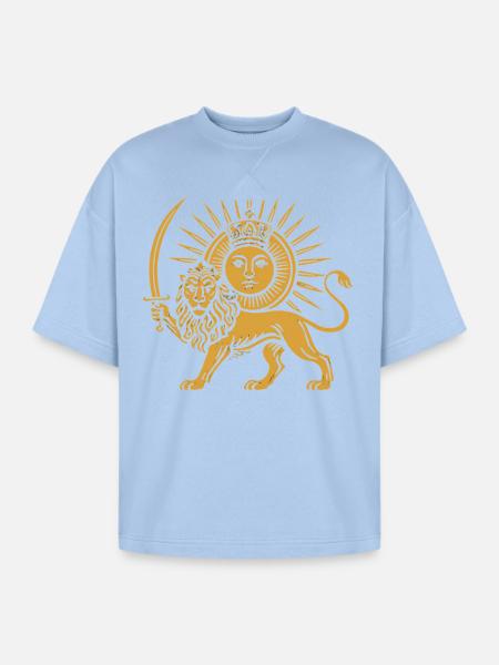 Solar Crowned Lion Emblem - Oversized Unisex Short Sleeve Sweatshirt - powder blue