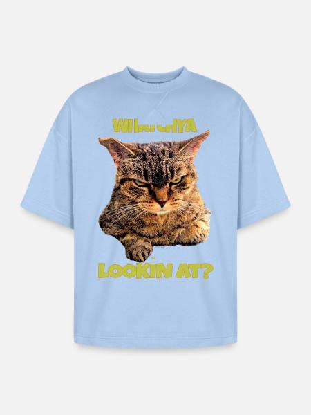 Whatchya Lookin At Cat - Oversized Unisex Short Sleeve Sweatshirt - powder blue