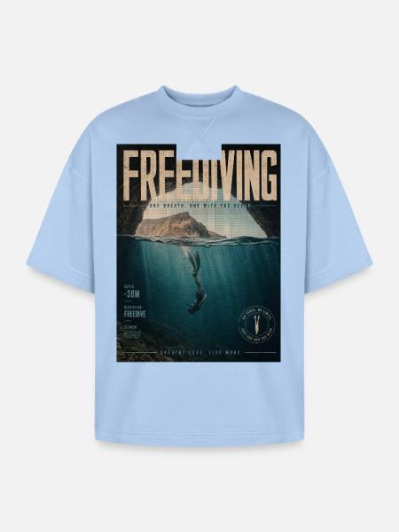 Freediving Depths Ocean Poster - Oversized Unisex Short Sleeve Sweatshirt - powder blue