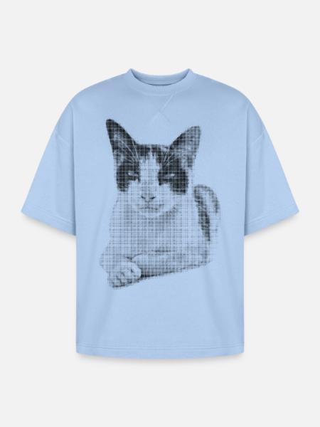 Calico Cat Halftone - Oversized Unisex Short Sleeve Sweatshirt - powder blue