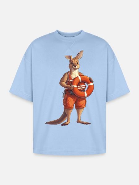 Lifeguard Kangaroo on Duty - Oversized Unisex Short Sleeve Sweatshirt - powder blue
