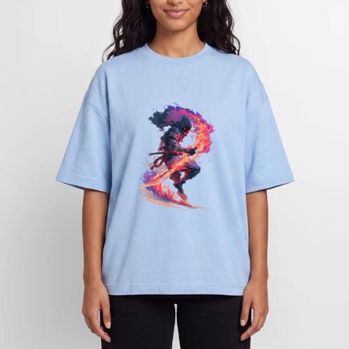 Flaming Ninja Warrior Fantasy Design - Oversized Unisex Short Sleeve Sweatshirt