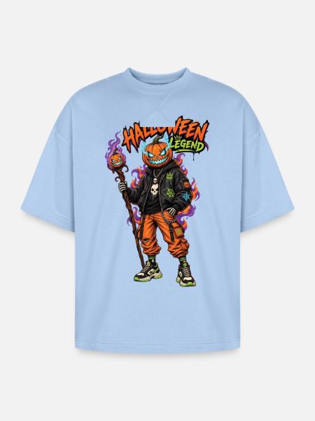 Halloween Legend Pumpkin Head Streetwear - Oversized Unisex Short Sleeve Sweatshirt - powder blue