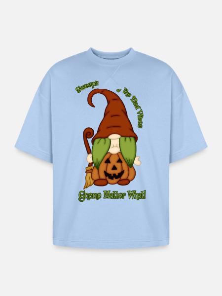 Gnome-O-Ween Pumpkin Witch Pun - Oversized Unisex Short Sleeve Sweatshirt - powder blue