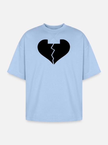 Broken heart black - Oversized Unisex Short Sleeve Sweatshirt - powder blue