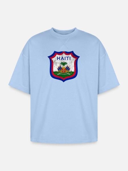 Haiti Crest Design - Oversized Unisex Short Sleeve Sweatshirt - powder blue