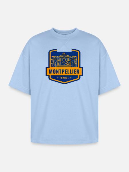 Montpellier Emblem Patch - Oversized Unisex Short Sleeve Sweatshirt - powder blue
