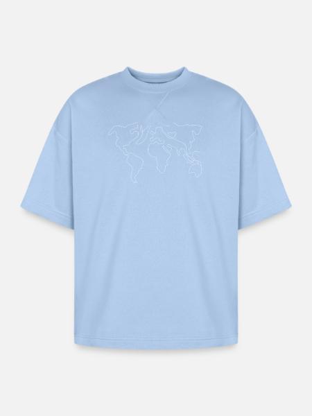 World Map Heart Flight - Oversized Unisex Short Sleeve Sweatshirt - powder blue