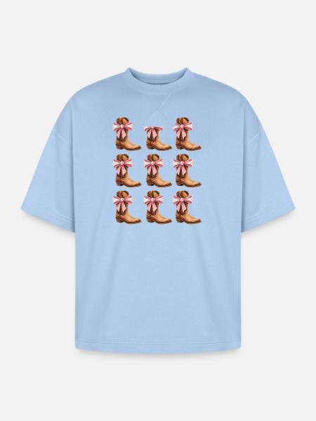 Cowgirl Boots and Pink Bows Rodeo - Oversized Unisex Short Sleeve Sweatshirt - powder blue