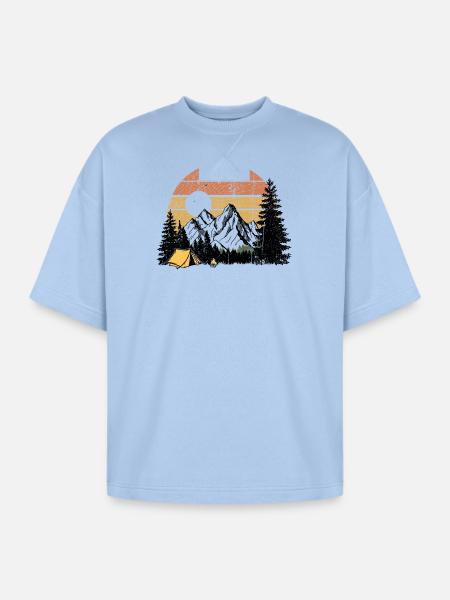 Sunset Camp Silhouette - Oversized Unisex Short Sleeve Sweatshirt - powder blue