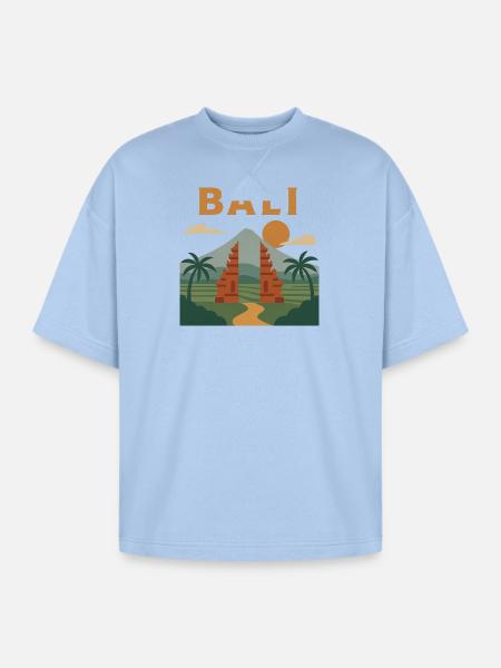 Bali Sunrise Gate Scene - Oversized Unisex Short Sleeve Sweatshirt - powder blue