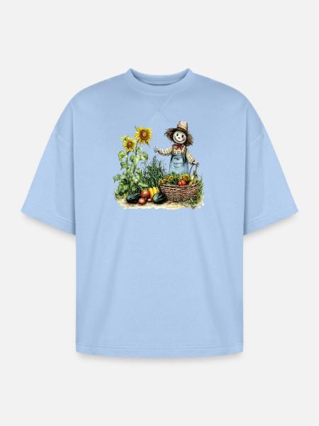 Harvest Sunflower Scarecrow - Oversized Unisex Short Sleeve Sweatshirt - powder blue