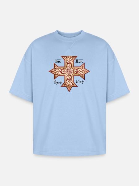 Coptic Cross Golden Icon - Oversized Unisex Short Sleeve Sweatshirt - powder blue