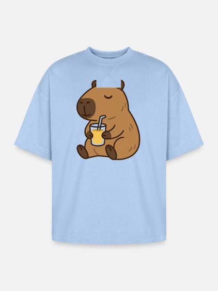 Bear Sips Sunshine - Oversized Unisex Short Sleeve Sweatshirt - powder blue