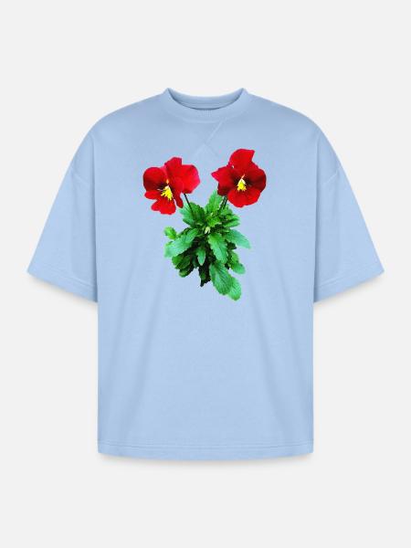 Red Pansy Duo - Oversized Unisex Short Sleeve Sweatshirt - powder blue