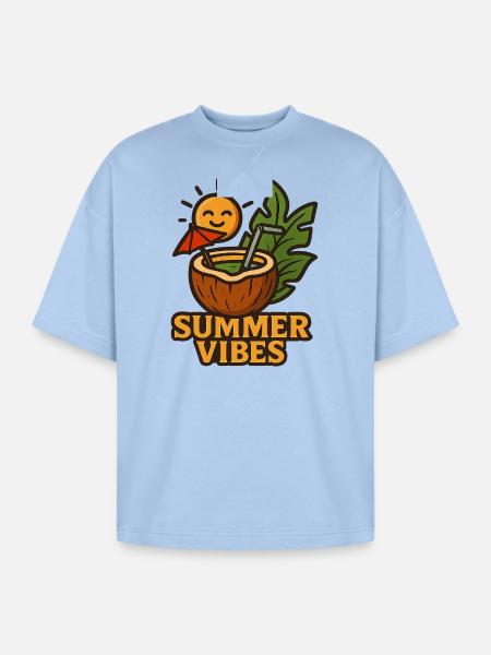 Sunlit Coconut Summer - Oversized Unisex Short Sleeve Sweatshirt - powder blue
