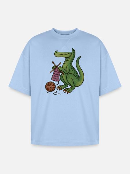 Knit Dino Cozy Green Reptile - Oversized Unisex Short Sleeve Sweatshirt - powder blue