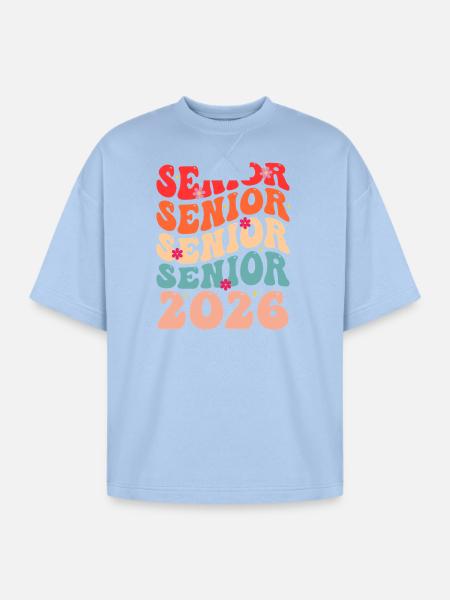 Senior Class 2026 Floral Rainbow - Oversized Unisex Short Sleeve Sweatshirt - powder blue