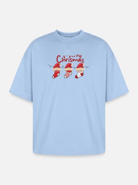Merry Christmas Sock Trio - Oversized Unisex Short Sleeve Sweatshirt - powder blue
