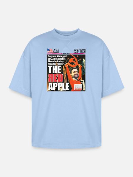 The Red Apple New York Post Zohran Mamdani  - Oversized Unisex Short Sleeve Sweatshirt - powder blue