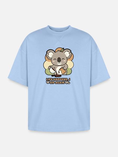 Koala Sips Again - Oversized Unisex Short Sleeve Sweatshirt - powder blue