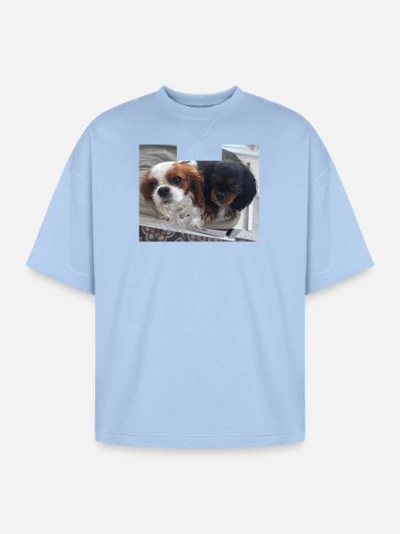 Cavalier Duo on Bench - Oversized Unisex Short Sleeve Sweatshirt - powder blue