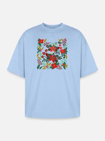 Boho Floral Christmas - Oversized Unisex Short Sleeve Sweatshirt - powder blue