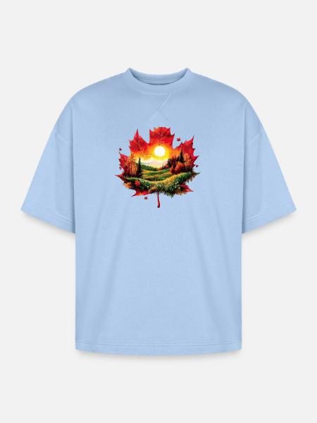 Autumn Maple Landscape - Oversized Unisex Short Sleeve Sweatshirt - powder blue
