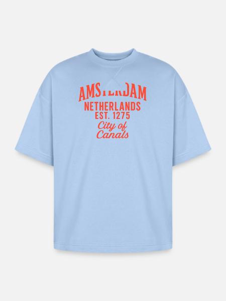 Amsterdam City of Canals Shirt - Oversized Unisex Short Sleeve Sweatshirt - powder blue