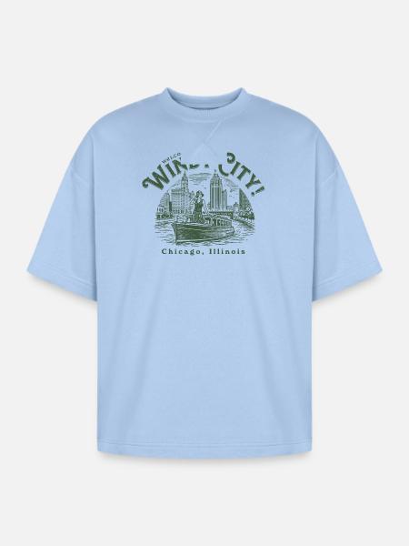 Windy City Skyboat Silhouette - Oversized Unisex Short Sleeve Sweatshirt - powder blue