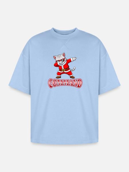 Dabbing Santa Cat Command - Oversized Unisex Short Sleeve Sweatshirt - powder blue