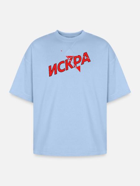 Iskra Red Spark Logo - Oversized Unisex Short Sleeve Sweatshirt - powder blue