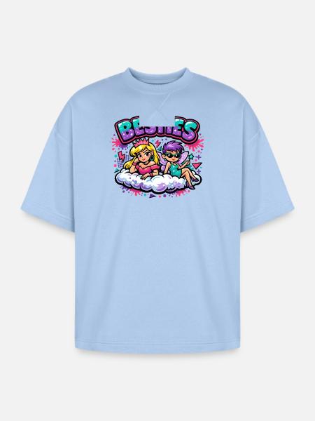 Besties Cloud Duo - Oversized Unisex Short Sleeve Sweatshirt - powder blue