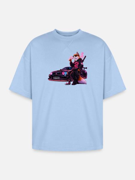 Neon Fox Racer - Oversized Unisex Short Sleeve Sweatshirt - powder blue