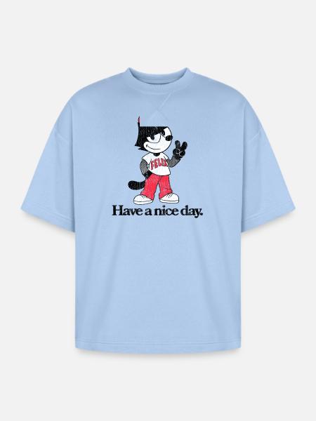 Felix The Cat In Skater Style & Have A Nice Day - Oversized Unisex Short Sleeve Sweatshirt - powder blue