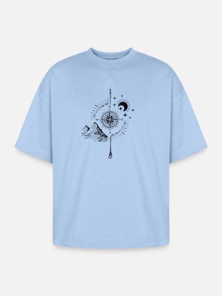 Mystic Mountain Moon Compass - Oversized Unisex Short Sleeve Sweatshirt - powder blue