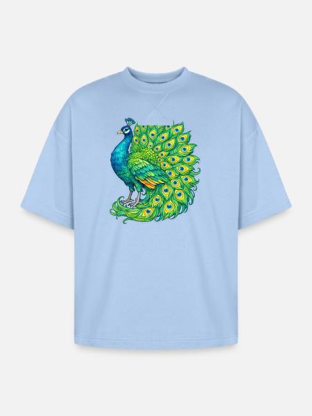 Vivid Peacock Cascade - Oversized Unisex Short Sleeve Sweatshirt - powder blue